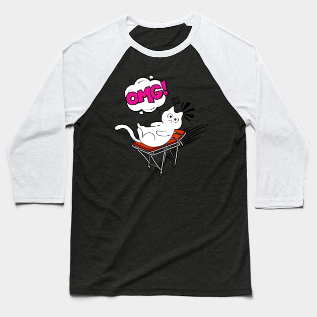 Funny White Cat is on a runaway stretcher Baseball T-Shirt by Pet Station